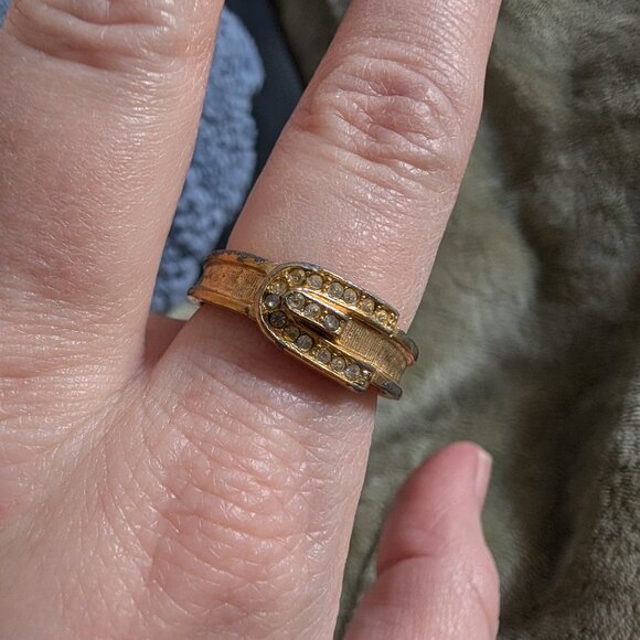 Vintage Avon Buckle Ring with Rhinestones, Size 7 - Picture 1 of 5